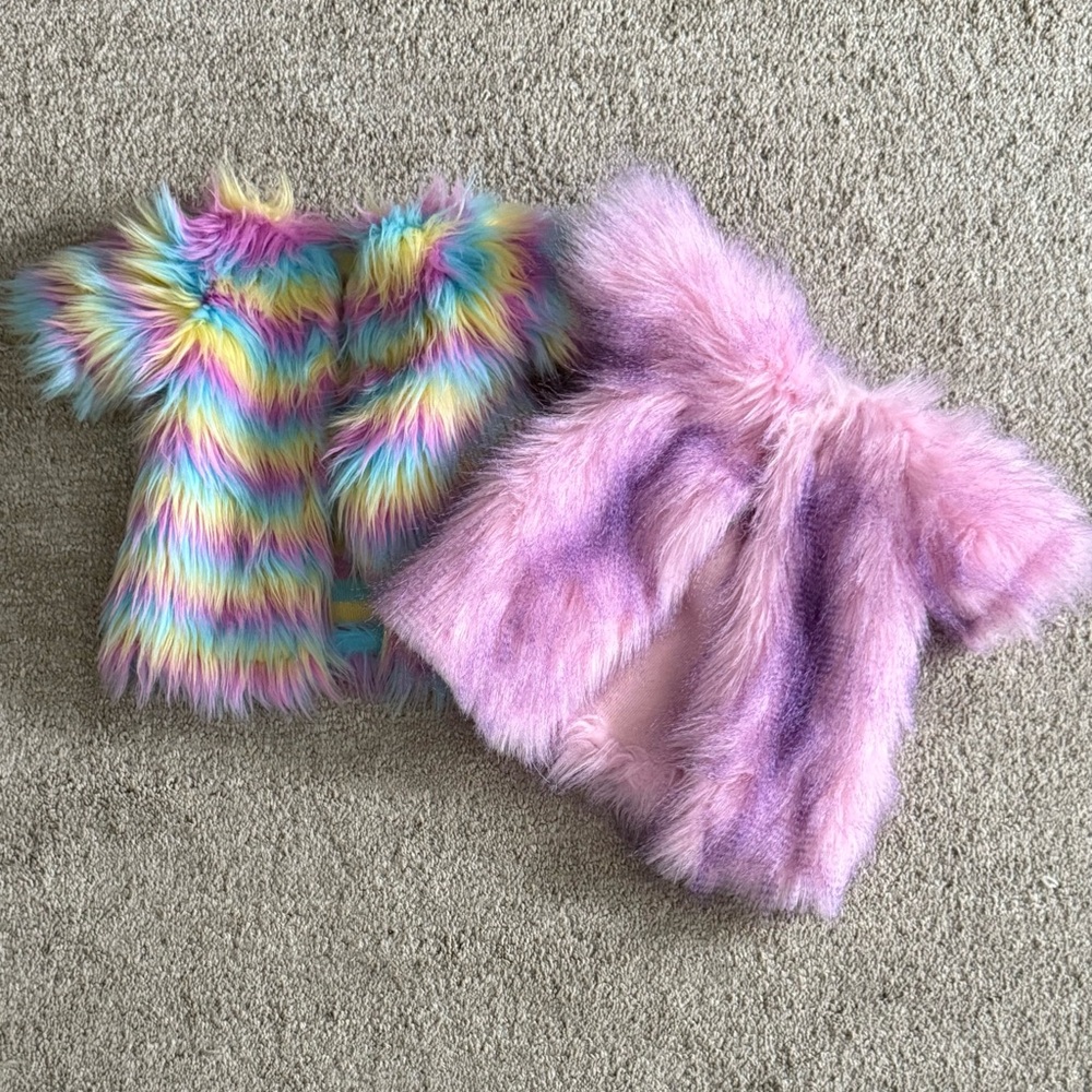 Pastel Faux Fur Jacket Duo - Rainbow & Lilac 18” Doll Jackets